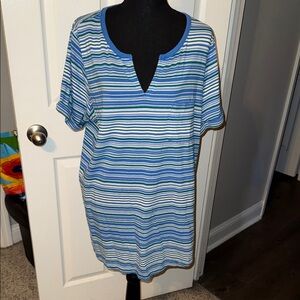 🖤WOMAN WITHIN BLUE/GREEN/WHT STRIPED TOP SIZE 1X 22/24 (3X)🖤